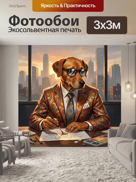 Фотообои Пёс-художник в городе