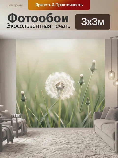 Фотообои Одуванчик в траве на рассвете