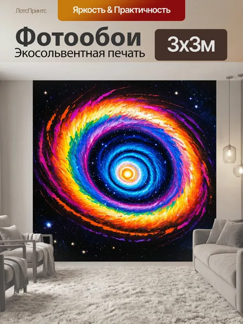 Фотообои космос в стиле малярные краски, изображающие цветные червоточины и временные петли в космосе