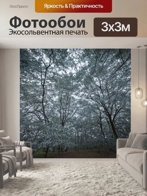 Фотообои лес с деревьями, листьями из серебра