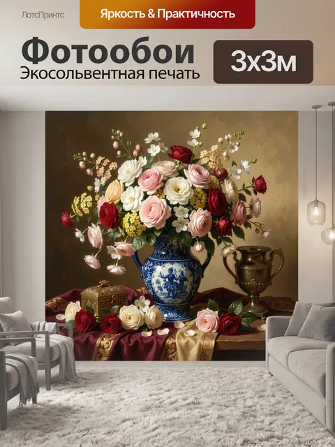 Фотообои Розы и ранункулюсы в вазе