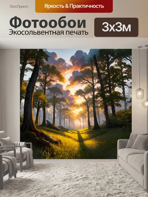 Фотообои рассвет на лесной поляне