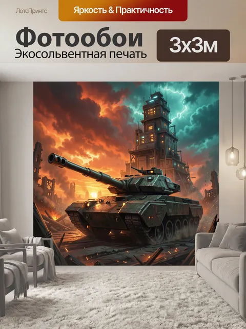 Фотообои Танк на фоне разрушенного города