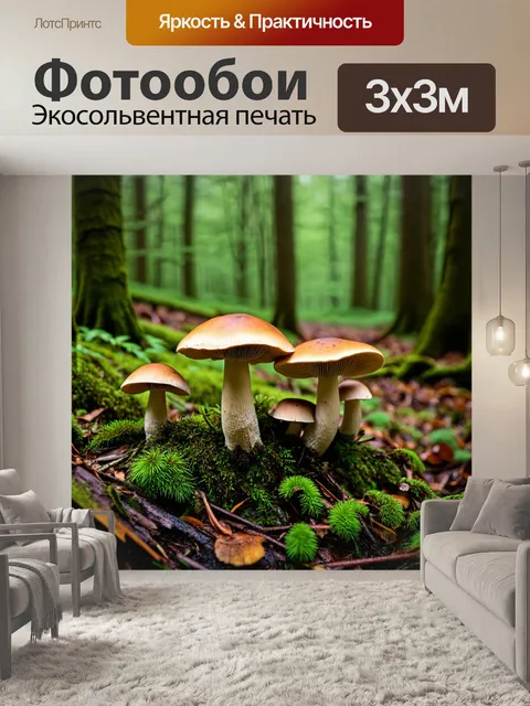 Фотообои грибы в лесной чащобе