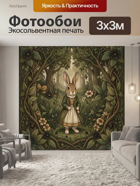 Фотообои Кролик в платье в лесу