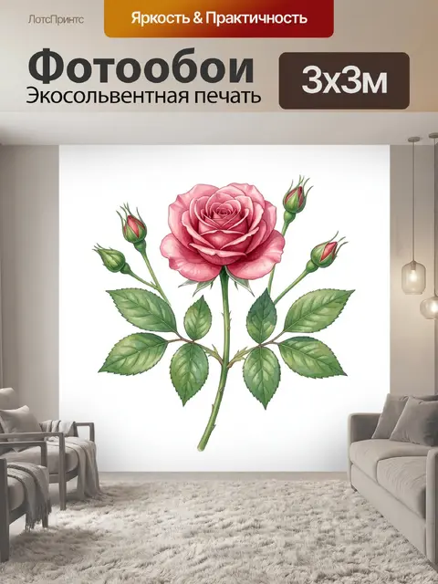 Фотообои Розовая роза с бутонами