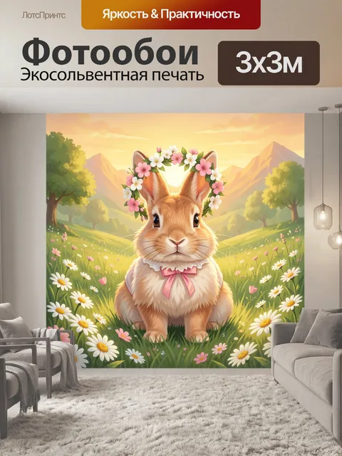 Фотообои Заяц в цветочном венке