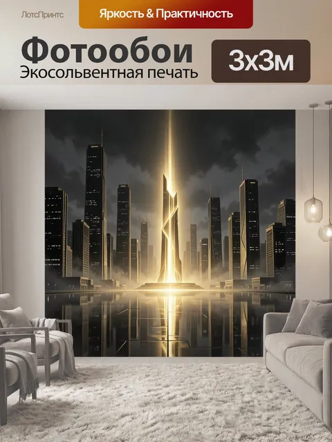 Фотообои Футуристический город с золотым лучом