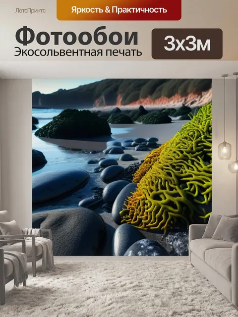 Фотообои водоросли у пляжа с камнями