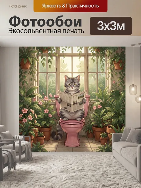 Фотообои Серый кот с газетой