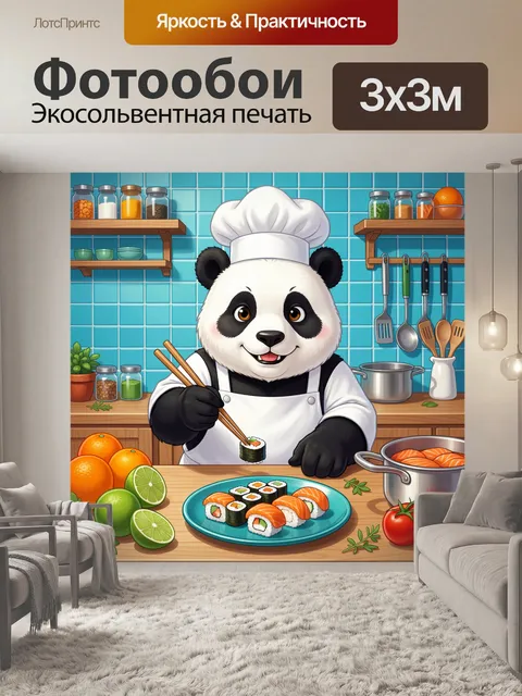 Фотообои Панда-повар готовит суши