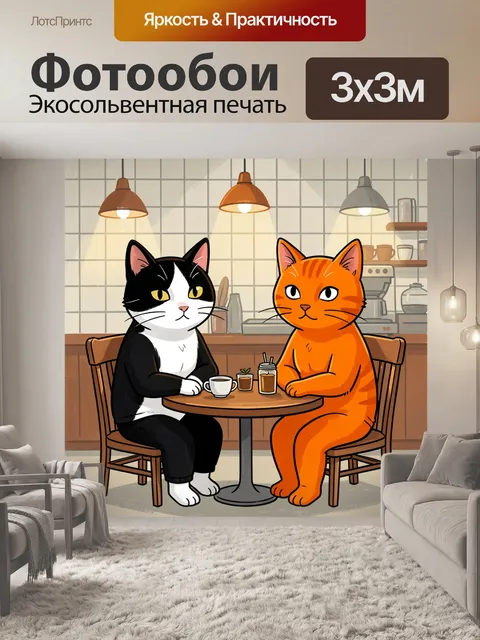 Фотообои Два кота в кофейне
