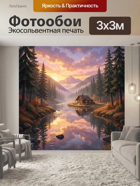 Фотообои Лесная река у горного дома