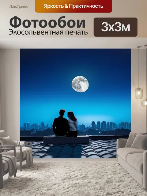 Фотообои пара на крыше с видом на луну