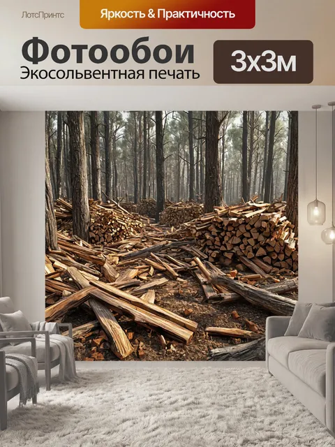 Фотообои заготовка дров, бревна для бани, сбор валежника