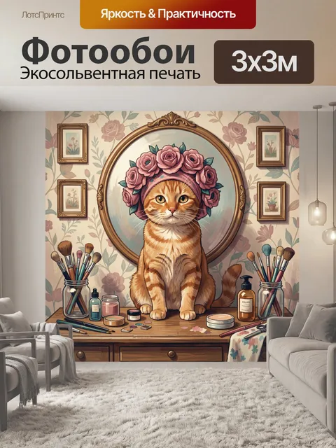 Фотообои Кот в цветочном венке