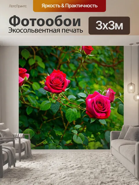 Фотообои розы, окруженные свежими зелеными листьями