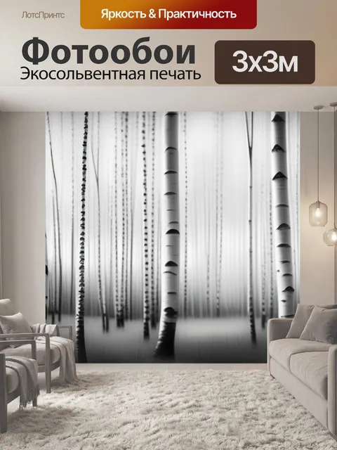 Фотообои рисовать пейзаж с березами чернобелый