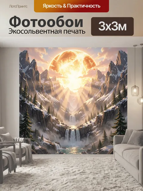 Фотообои Фантастическая горная долина с водопадами
