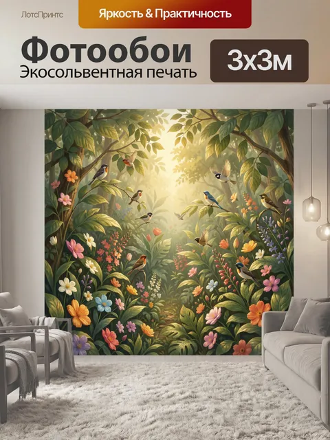 Фотообои Тропическая птицы в цветущем саду