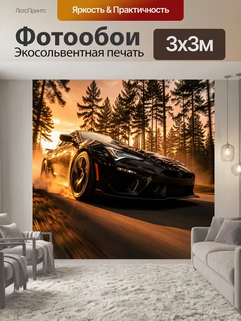 Фотообои Спортивное купе в лесу на закате