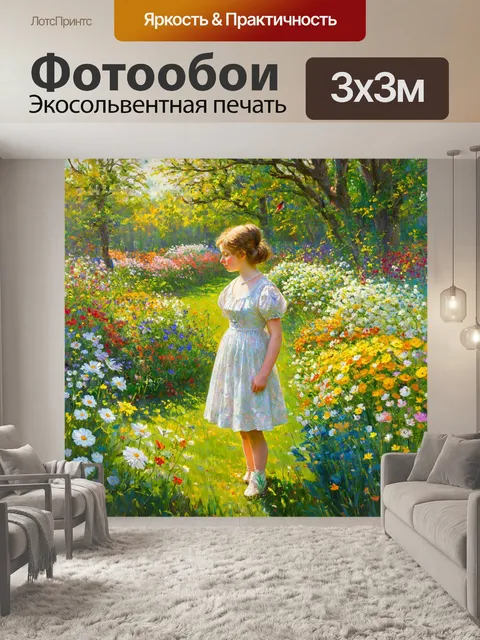 Фотообои природа в стиле джон эверетт милле с красивым цветущим садом, наполненным ароматами цветов и пением птиц