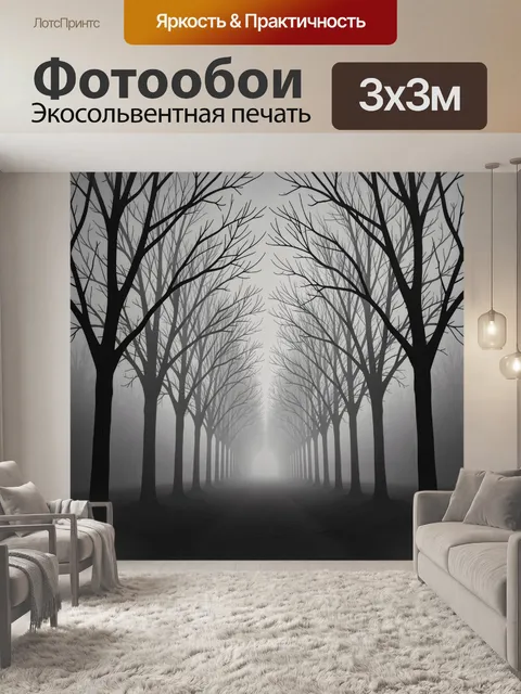 Фотообои Туманный лес в чёрно-белом