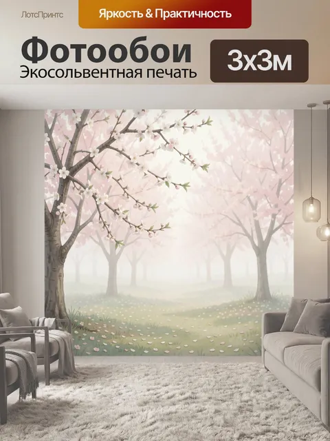 Фотообои Цветущий весенний сад в тумане