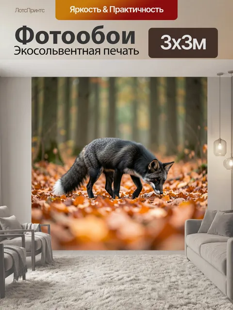 Фотообои Чернобурая лисица в осеннем лесу