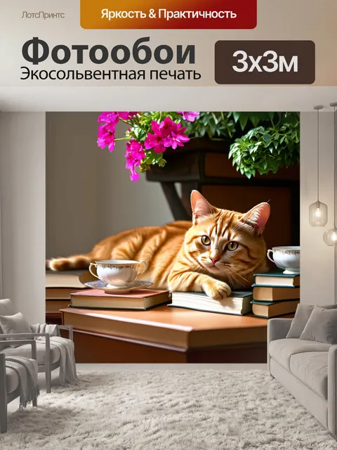 Фотообои романтический натюрморт с рыжей кошкой