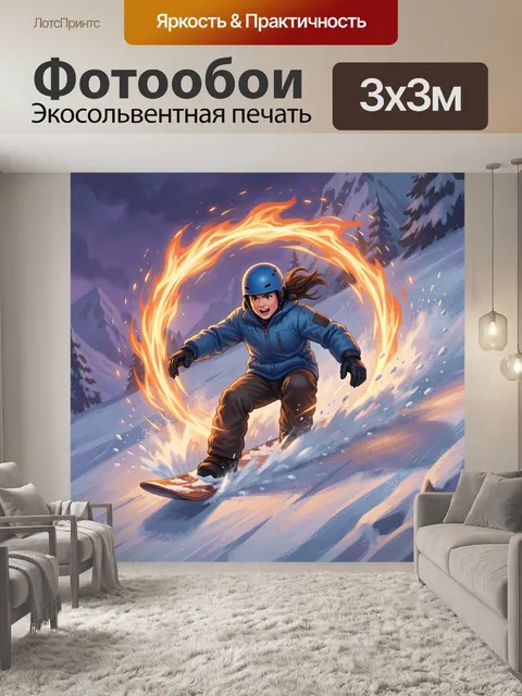 Фотообои Сноубордист в огненном кольце