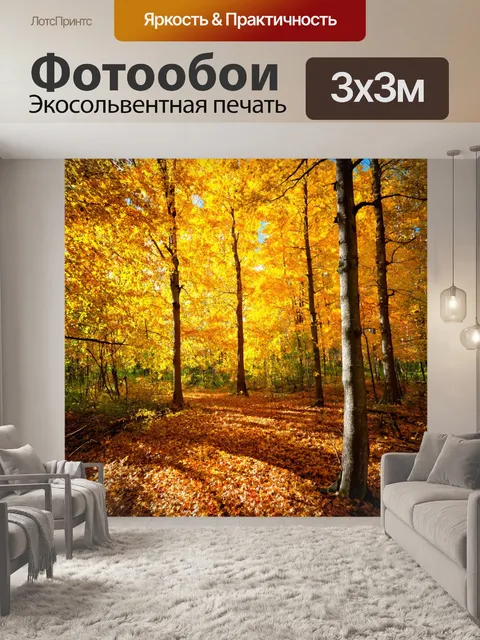 Фотообои осенний лес с золотыми листьями