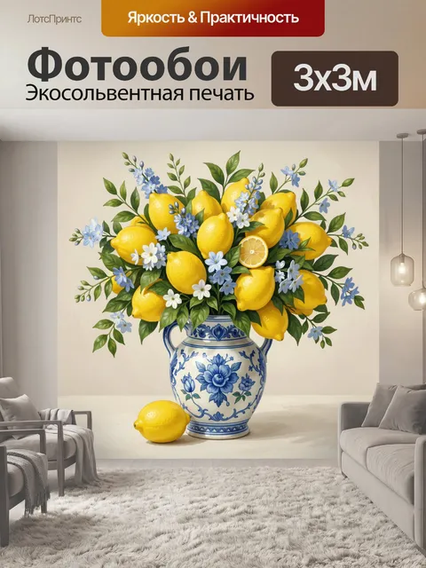 Фотообои Лимоны и цветы в вазе