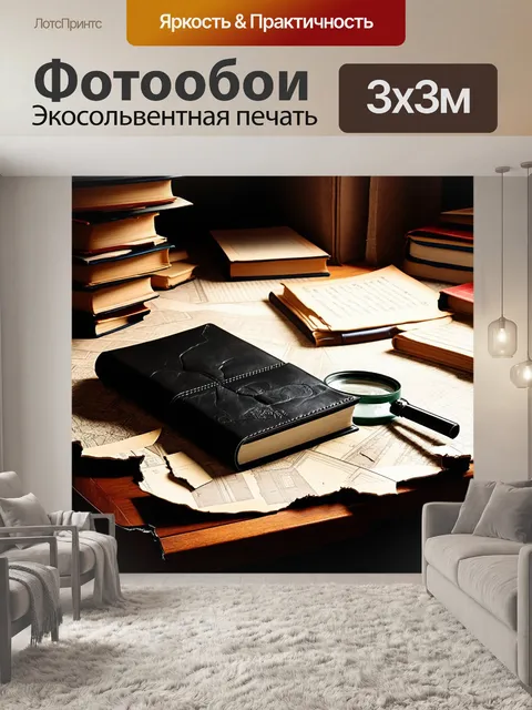Фотообои на столе в мрачном кабинете