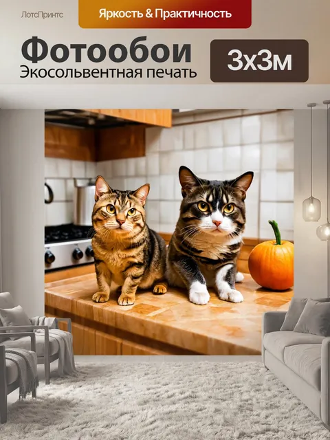 Фотообои с изображением домашних животных на кухне