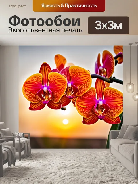 Фотообои оранжевые орхидеи на фоне заката