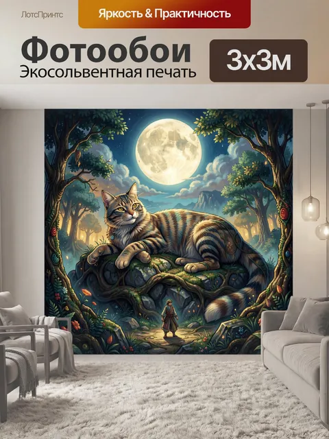 Фотообои Лунный кот в волшебном лесу
