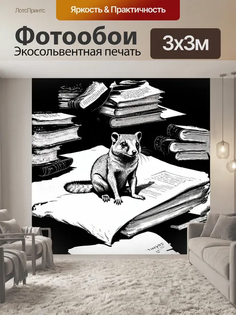 Фотообои хорек сидит на белом листе