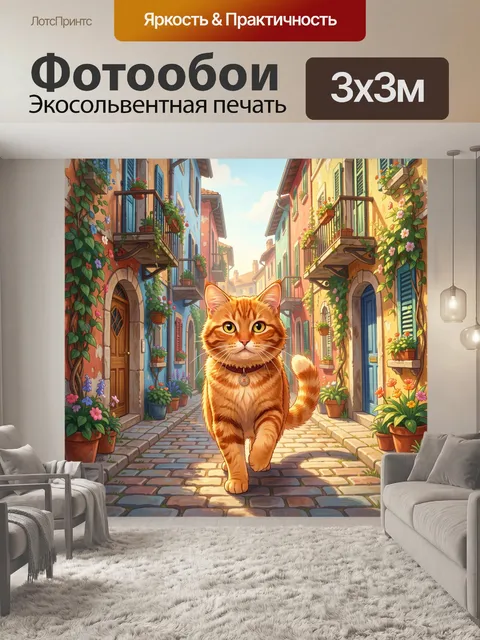 Фотообои Рыжий кот на улочке