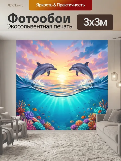 Фотообои Дельфины над морем на закате