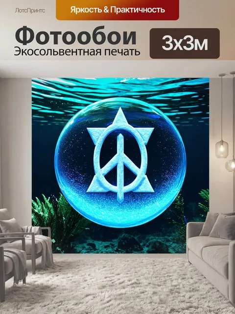 Фотообои на фоне роскошной подводной сцены изображён символ атеизма в виде движущегося пузыря воды