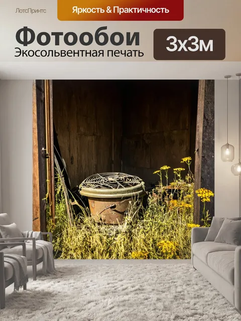 Фотообои настроения, показывающая старые рыболовные снасти, покрытые пылью в заброшенном сарае