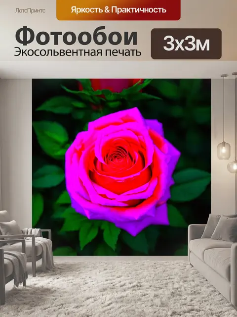 Фотообои розы в стиле максимализм, использование ярких, неоновых оттенков, контрастные цветовые схемы