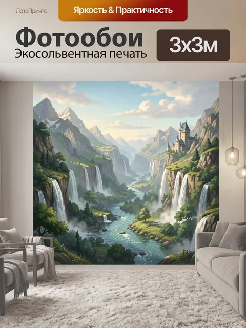 Фотообои Водопады среди гор и замков