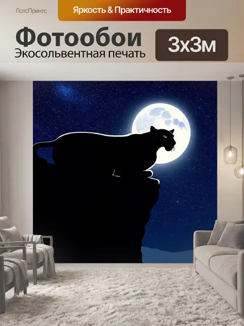 Фотообои пантера, покоящаяся на высоком утесе под ночным небом, усыпанным звездами