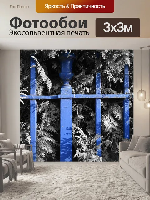 Фотообои синий забор и кустарников