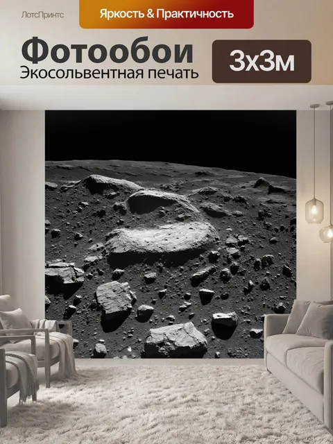 Фотообои космос в стиле черно-белый, где изображены уникальные породы и текстуры луны и марса