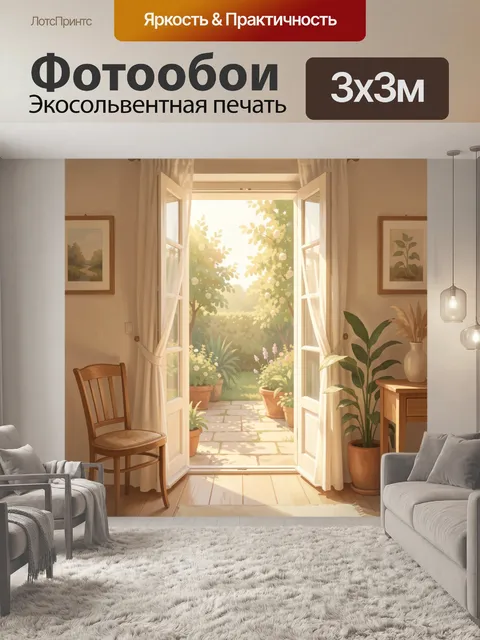 Фотообои Уютная комната с садом за окном