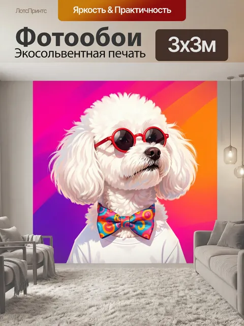 Фотообои Белый пудель в красных очках