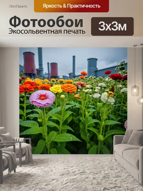 Фотообои завод, который гармонично вписывается в природный ландшафт